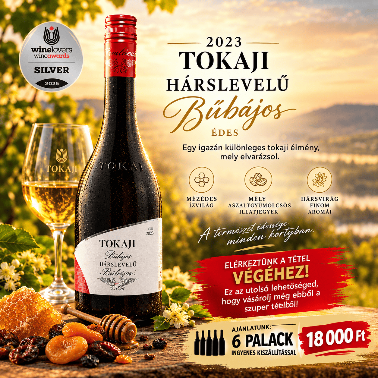 6 palack Tokaji Bűbájos hárslevelű 2023 édes